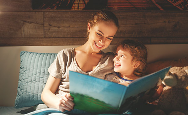 Mom and kid reading